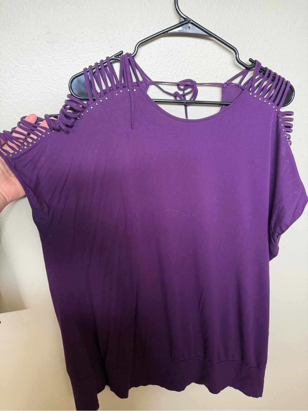 Lane Bryant Purple Cold-Shoulder Top with Braided Strap Accents